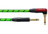 Fiches NEUTRIK 6,35 mm avec Silent coudée - vert réactif UV - 3 m