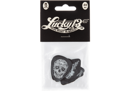 Médiators Dunlop Lucky 13 – Lot De 6 – Épaisseur 0,73 Mm – Motifs Vintage Style Tatouage/whisky